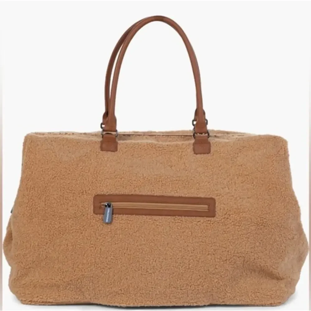 Childhome Teddy Mommy Bag Brown Fuzzy Diaper Travel Duffle NWOT